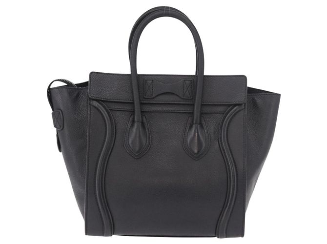 Céline CELINE Luggage Micro Shopper Hand Bag Leather Black Silver - vista 2