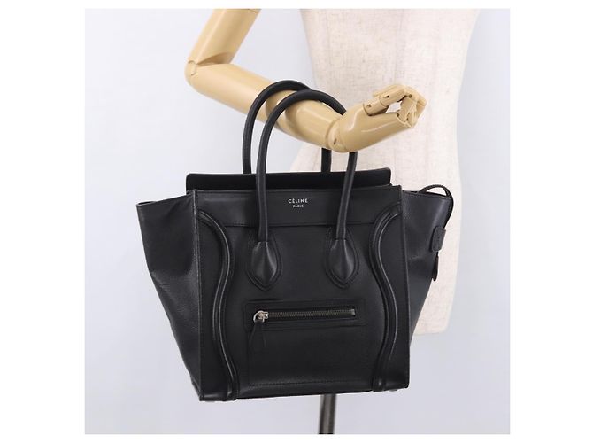 Céline CELINE Luggage Micro Shopper Hand Bag Leather Black Silver - vista 26