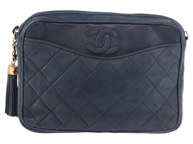 CHANEL Matelasse Chain Shoulder Bag Lamb Skin Navy Gold CC - vista 13
