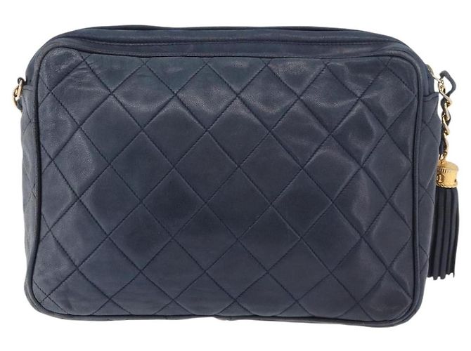 CHANEL Matelasse Chain Shoulder Bag Lamb Skin Navy Gold CC - vista 2