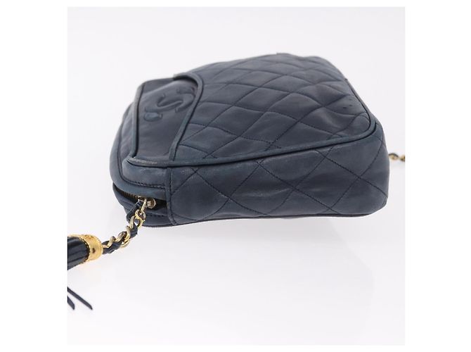 CHANEL Matelasse Chain Shoulder Bag Lamb Skin Navy Gold CC - vista 3