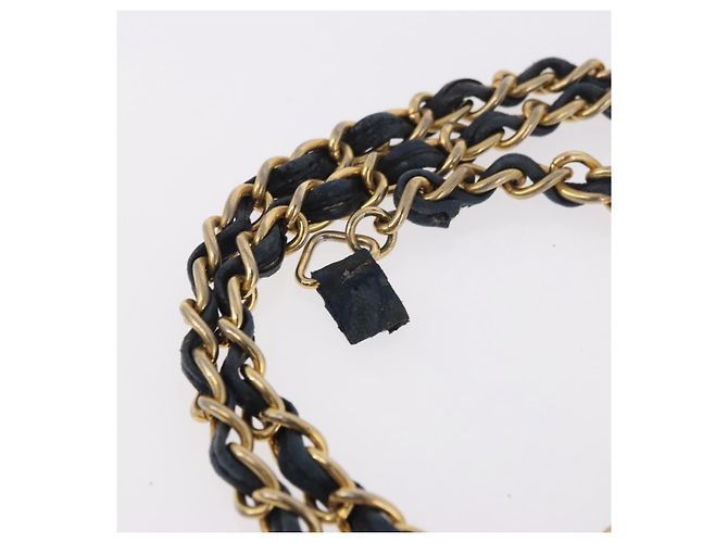 CHANEL Matelasse Chain Shoulder Bag Lamb Skin Navy Gold CC - vista 5