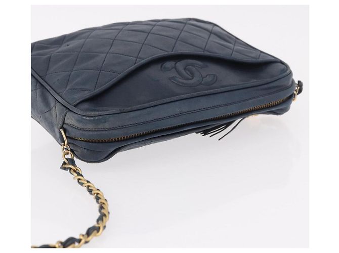 CHANEL Matelasse Chain Shoulder Bag Lamb Skin Navy Gold CC - vista 6