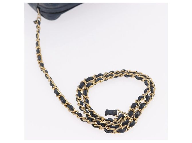 CHANEL Matelasse Chain Shoulder Bag Lamb Skin Navy Gold CC - vista 7