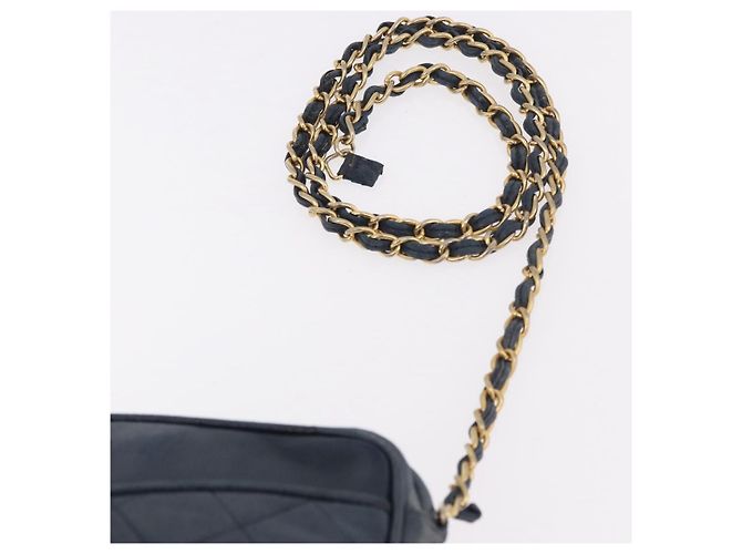 CHANEL Matelasse Chain Shoulder Bag Lamb Skin Navy Gold CC - vista 8