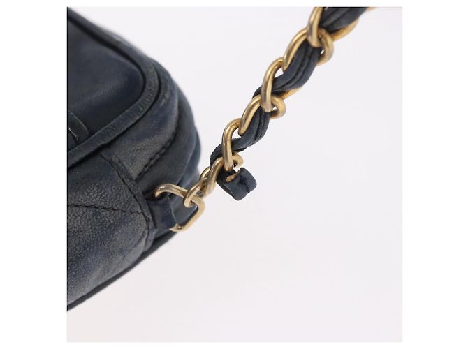 CHANEL Matelasse Chain Shoulder Bag Lamb Skin Navy Gold CC - vista 9