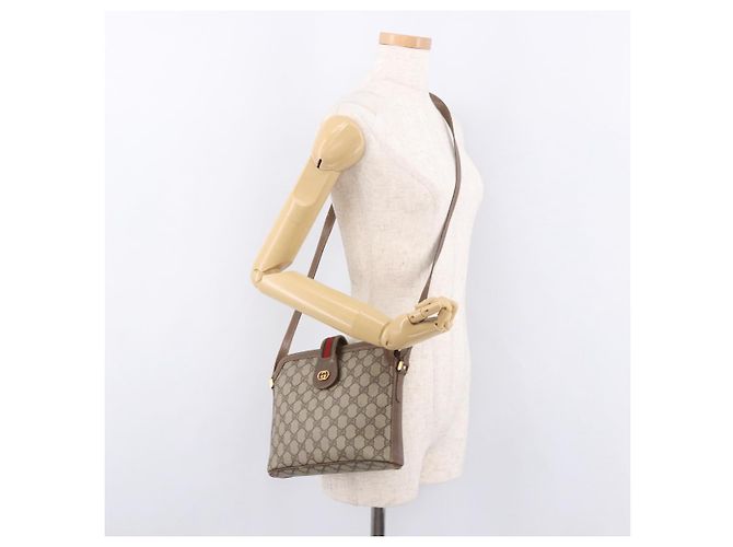 GUCCI GG Supreme Web Sherry Line Shoulder Bag PVC Beige Gold - vista 23