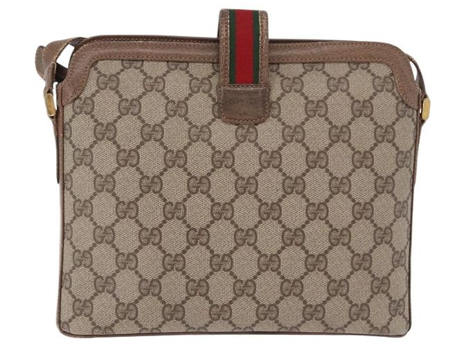 GUCCI GG Supreme Web Sherry Line Shoulder Bag PVC Beige Gold - vista 3