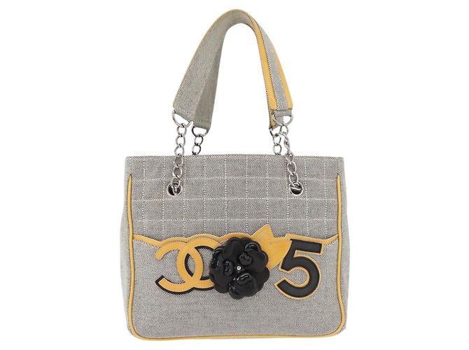 CHANEL Choco Bar Chain Shoulder Bag Canvas Gray Silver CC - vista 2