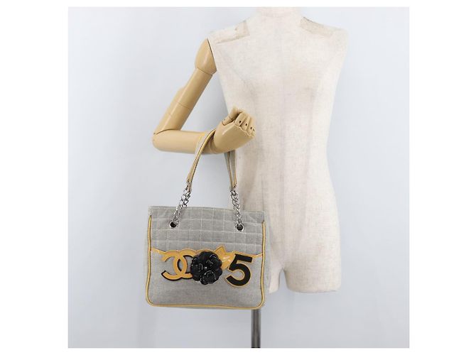 CHANEL Choco Bar Chain Shoulder Bag Canvas Gray Silver CC - vista 26