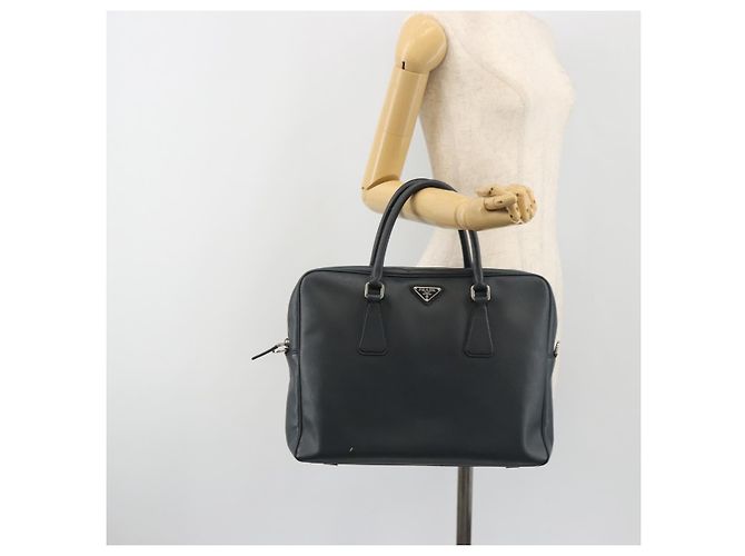 PRADA Business Bag Saffiano leather Navy Silver - vista 25
