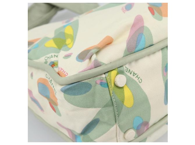 CHANEL Tote Bag Canvas Green Silver CC - vista 14