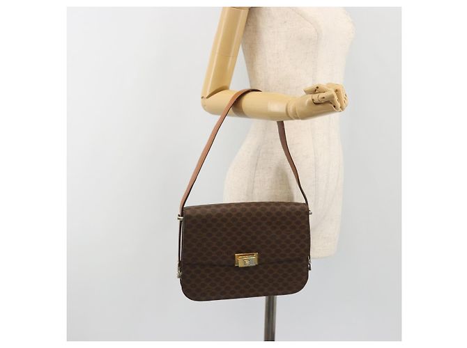 Céline CELINE Macadam Canvas Shoulder Bag PVC Leather Brown Gold - vista 25
