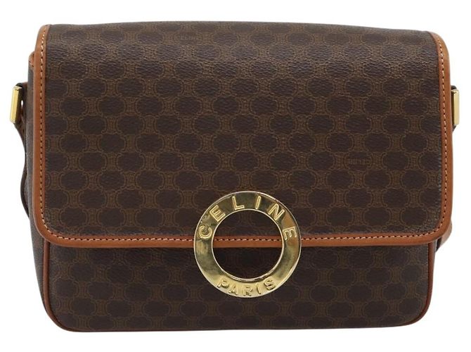 Céline CELINE Macadam Canvas Circle Shoulder Bag PVC Leather Brown Gold - vista 13