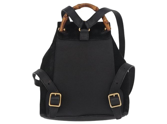 GUCCI Bamboo Backpack Suede Black Gold 003 1705 0030 - vista 2
