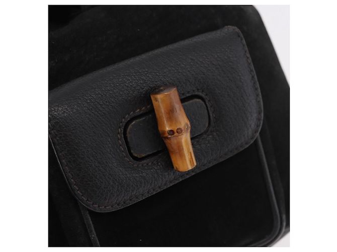 GUCCI Bamboo Backpack Suede Black Gold 003 1705 0030 - vista 20