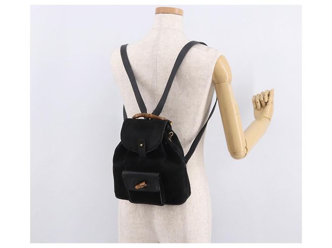 GUCCI Bamboo Backpack Suede Black Gold 003 1705 0030 - vista 29
