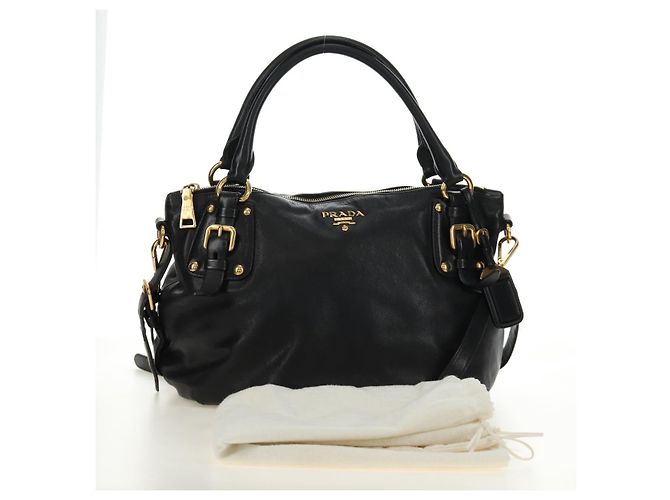 PRADA Hand Bag Leather 2way Black Gold - vista 12