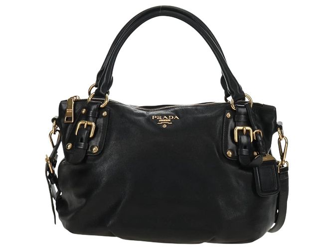 PRADA Hand Bag Leather 2way Black Gold - vista 13