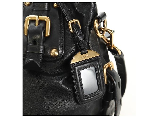 PRADA Hand Bag Leather 2way Black Gold - vista 21