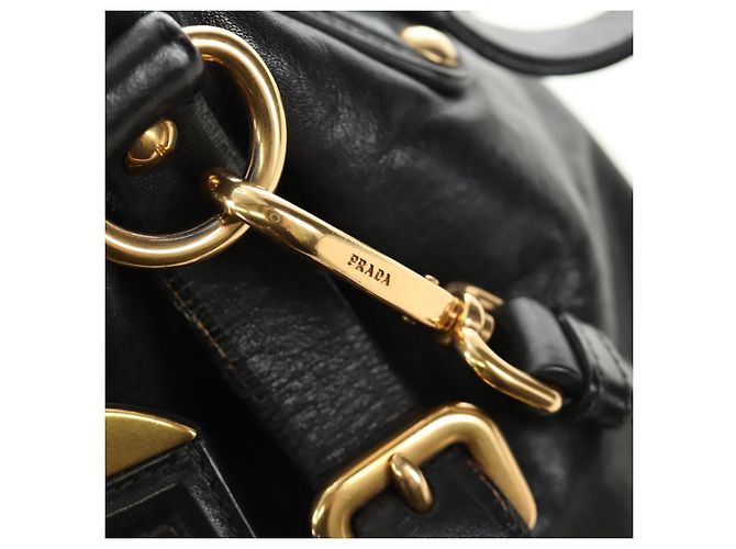 PRADA Hand Bag Leather 2way Black Gold - vista 22