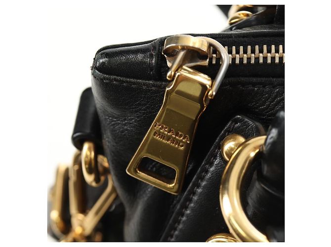PRADA Hand Bag Leather 2way Black Gold - vista 24