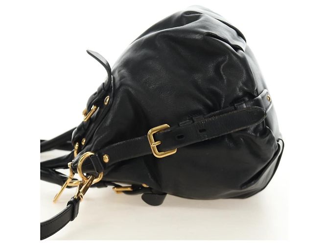 PRADA Hand Bag Leather 2way Black Gold - vista 3