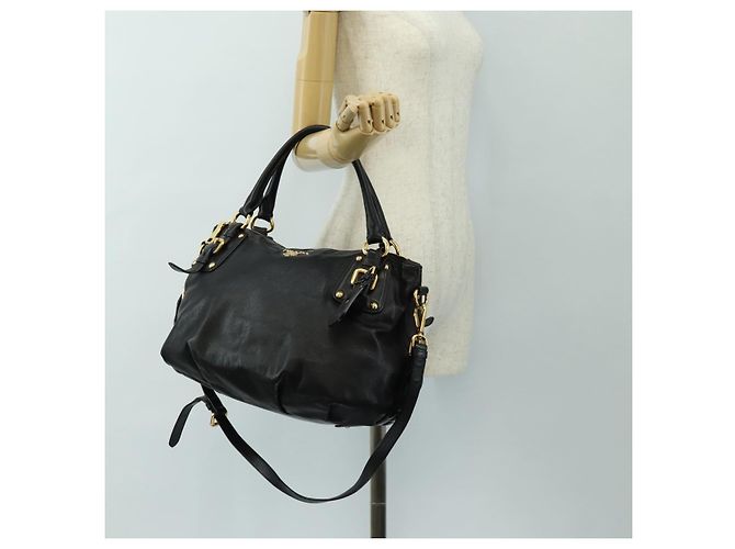 PRADA Hand Bag Leather 2way Black Gold - vista 30
