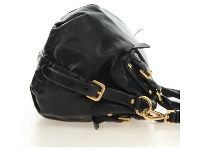 PRADA Hand Bag Leather 2way Black Gold - vista 4