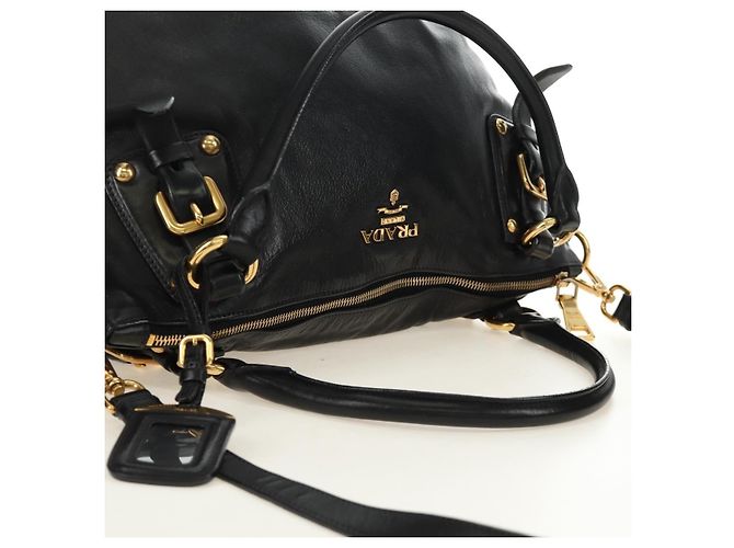 PRADA Hand Bag Leather 2way Black Gold - vista 6