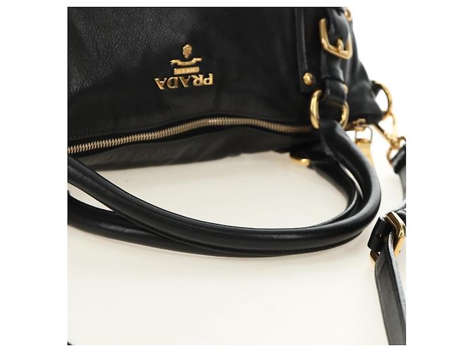 PRADA Hand Bag Leather 2way Black Gold - vista 7