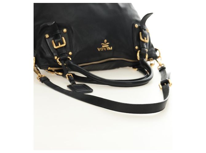 PRADA Hand Bag Leather 2way Black Gold - vista 8