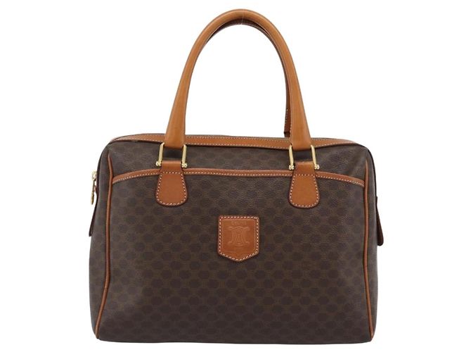 Céline CELINE Macadam Canvas Boston Bag PVC Leather Brown Gold - vista 13