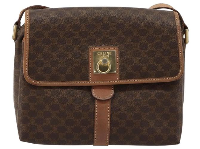 Céline CELINE Macadam Canvas Circle Shoulder Bag PVC Leather Brown Gold - vista 13