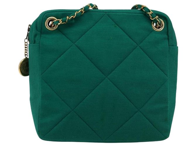 CHANEL Matelasse Chain Shoulder Bag Cotton Green Gold CC - vista 13
