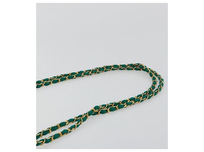 CHANEL Matelasse Chain Shoulder Bag Cotton Green Gold CC - vista 14