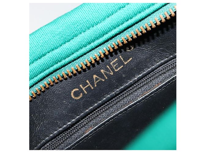 CHANEL Matelasse Chain Shoulder Bag Cotton Green Gold CC - vista 19