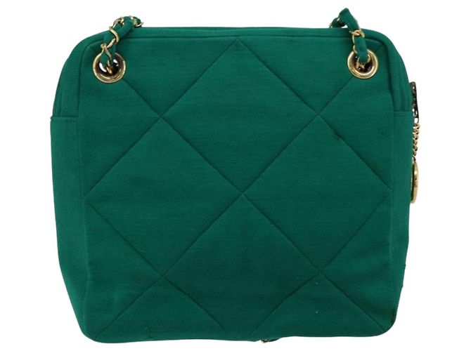 CHANEL Matelasse Chain Shoulder Bag Cotton Green Gold CC - vista 2