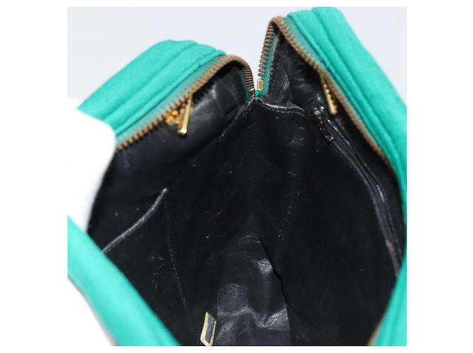 CHANEL Matelasse Chain Shoulder Bag Cotton Green Gold CC - vista 21