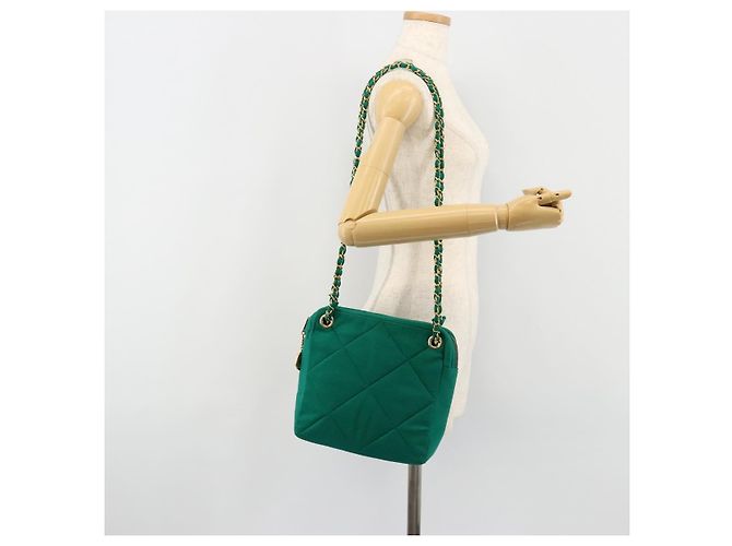 CHANEL Matelasse Chain Shoulder Bag Cotton Green Gold CC - vista 25