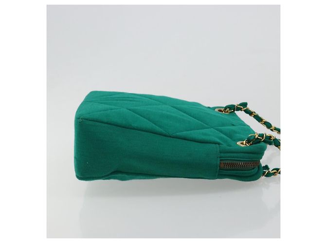 CHANEL Matelasse Chain Shoulder Bag Cotton Green Gold CC - vista 3