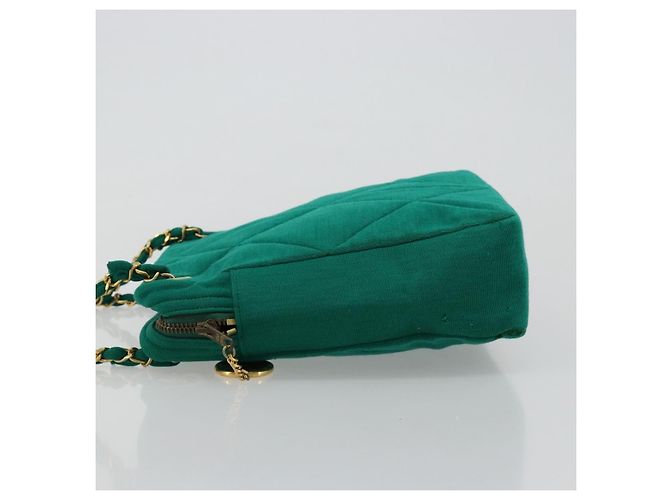 CHANEL Matelasse Chain Shoulder Bag Cotton Green Gold CC - vista 4