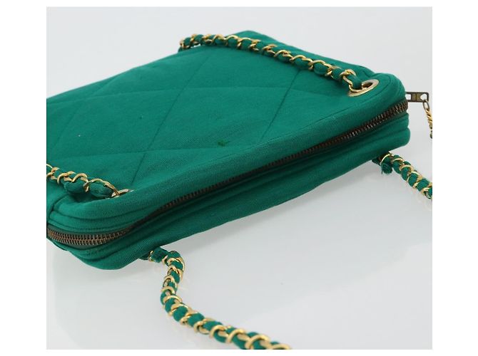 CHANEL Matelasse Chain Shoulder Bag Cotton Green Gold CC - vista 6