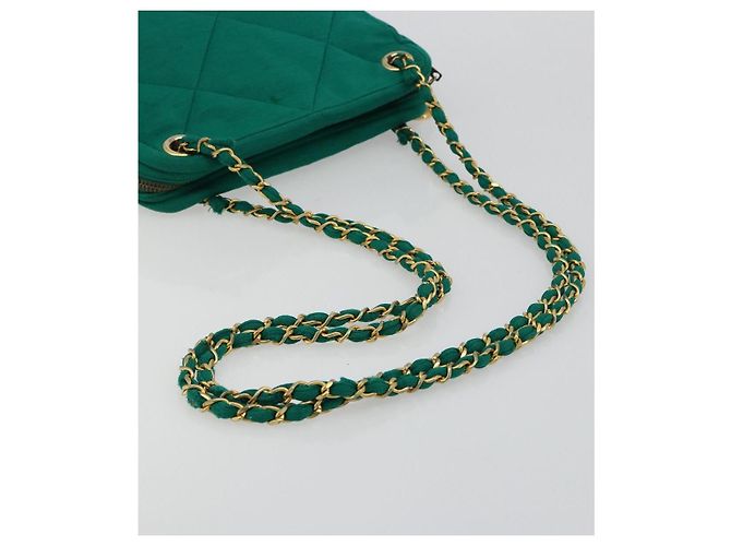 CHANEL Matelasse Chain Shoulder Bag Cotton Green Gold CC - vista 7
