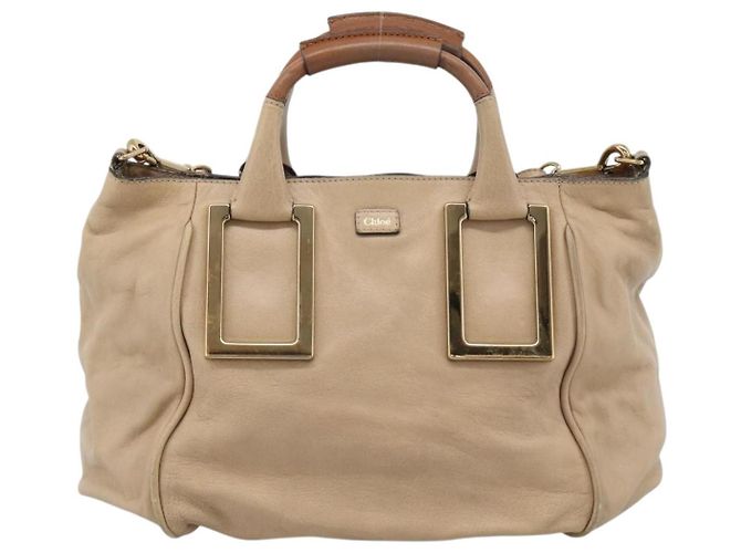Chloé Chloe Etel Hand Bag Leather 2way Beige Gold - vista 13