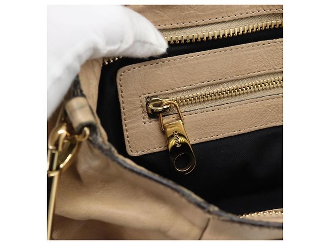 Chloé Chloe Etel Hand Bag Leather 2way Beige Gold - vista 20