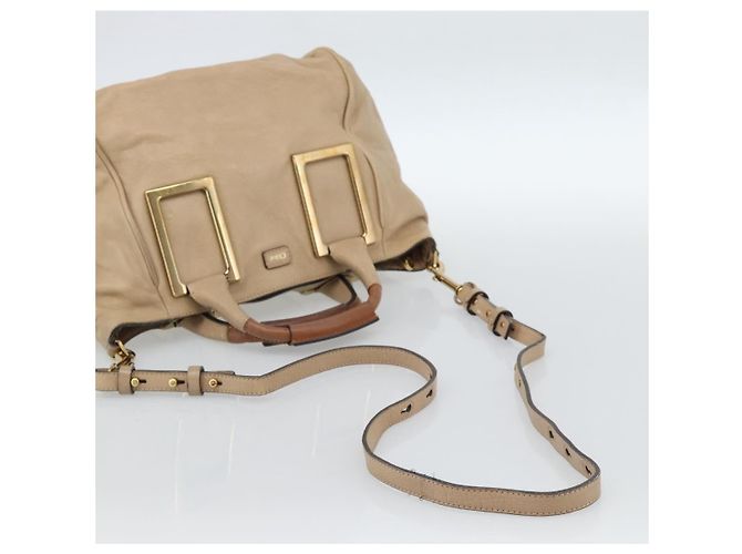 Chloé Chloe Etel Hand Bag Leather 2way Beige Gold - vista 9