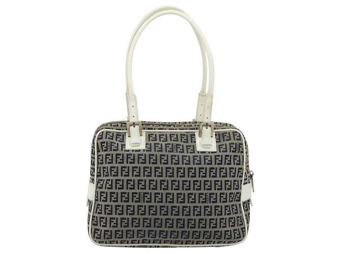 FENDI Zucchino Canvas Hand Bag Navy Silver - vista 2