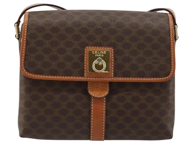 Céline CELINE Macadam Canvas Shoulder Bag PVC Leather Brown Gold - vista 13