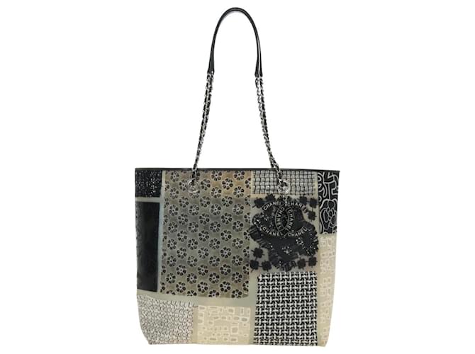 CHANEL Patchwork Tote Bag rubber Black Silver CC - vista 13